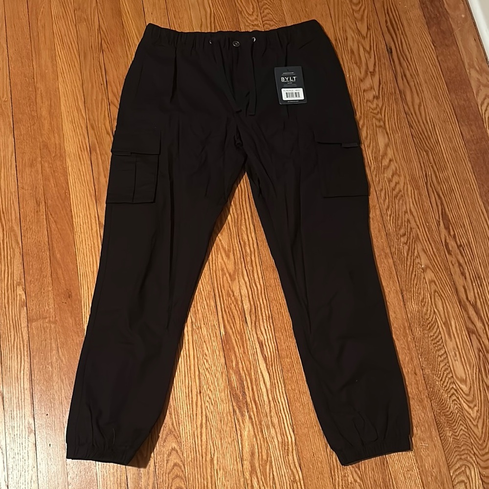 BYLT Basics Black Cargo Pants with Elastic Waistband and Cuffs
